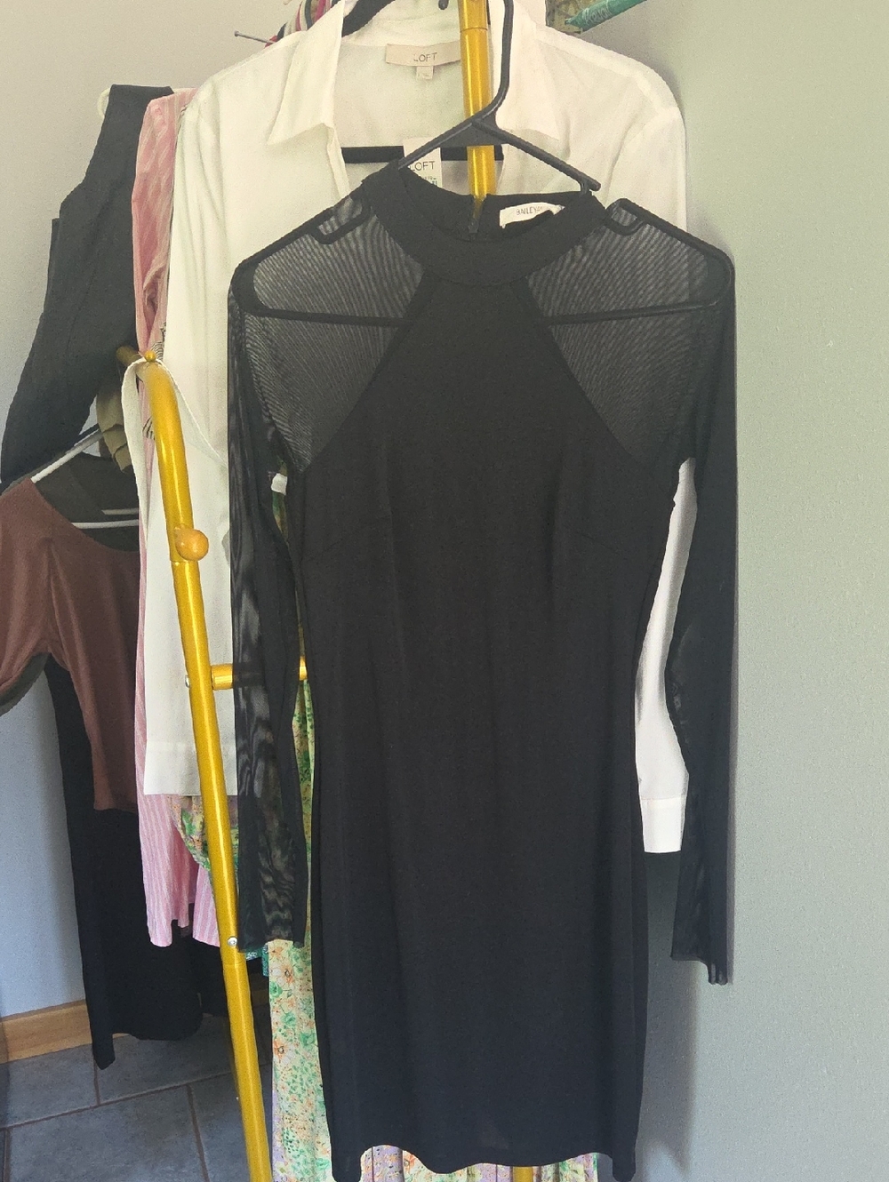 Bailey 44 Black Mesh-Inset Long Sleeve Dress